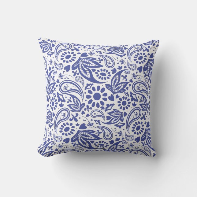 Hampton's Style Blue and White Paisley Gemustert Kissen (Vorderseite)