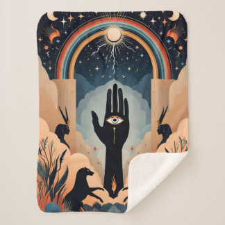 Hamsa Auge und mystische Symbole blau - spirituell Sherpadecke