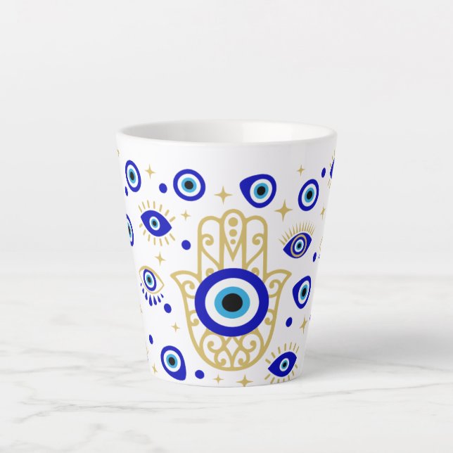 Hamsa Böser Blick Latte Tasse (Vorderseite)