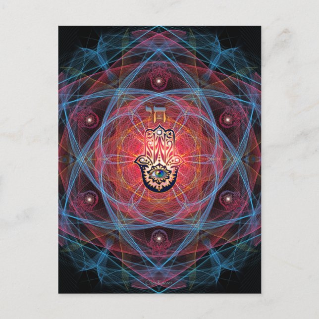 Hamsa - CHAI - Heilige Geometrie Postkarte (Vorderseite)