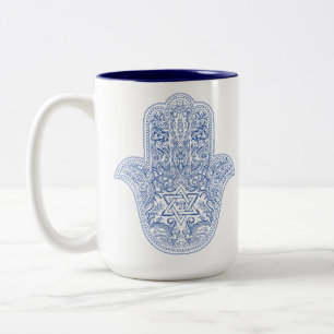 Hamsa Coffee Tasse - Blau & Weiß - Judaika Gesche