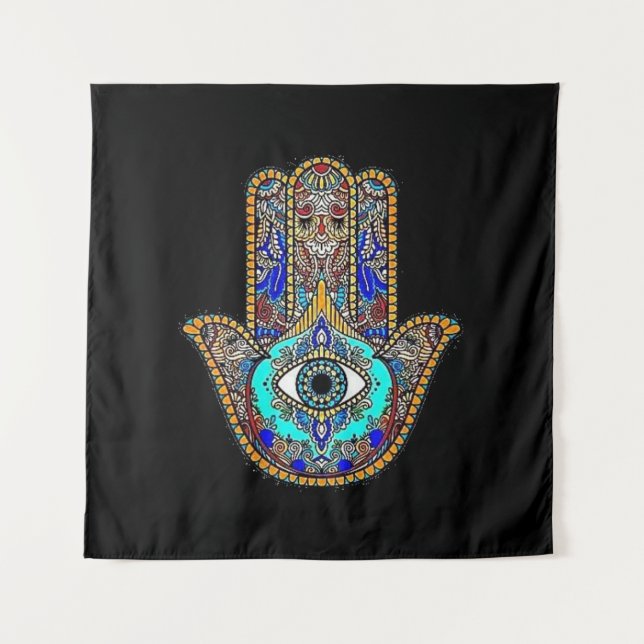 Hamsa Design Black Background Wandteppich (Vorderseite)