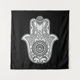 Hamsa Design Black Background Wandteppich