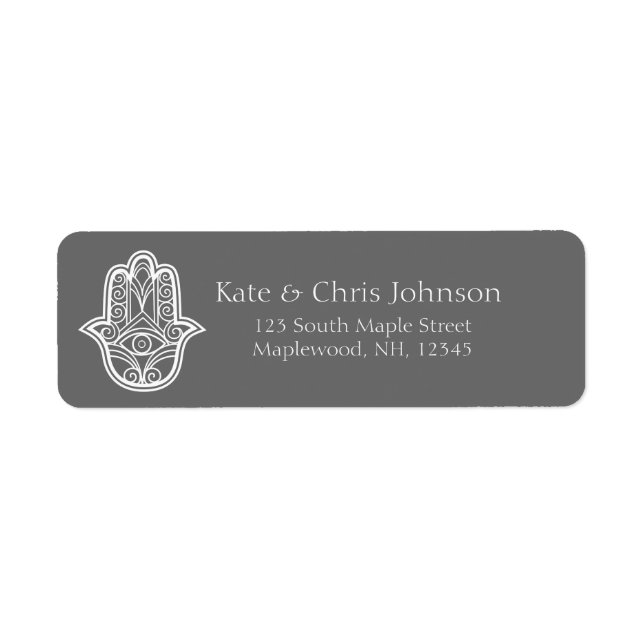 Hamsa Design wiederholt Adressetikett grau (Vorne)