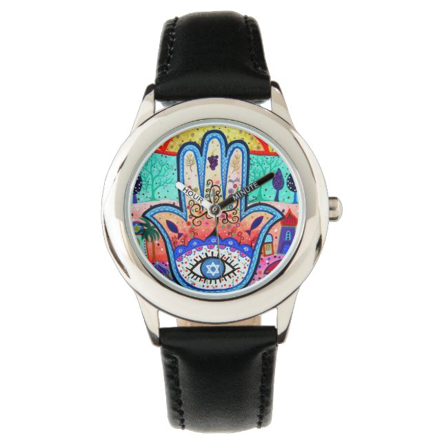Hamsa Evil Eye Judaika Watch Armbanduhr (Vorderseite)