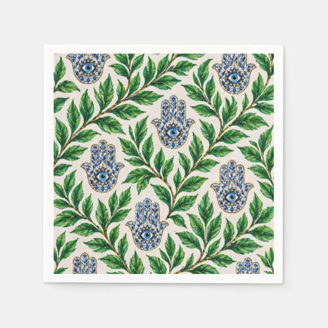 Hamsa Eye Botanisch Serviette (Vorderseite)
