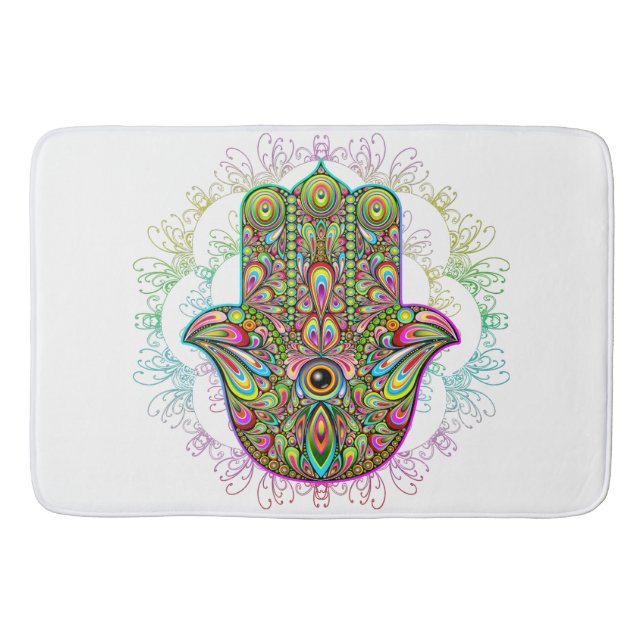 Hamsa Fatma Hand Psychedelic Art Badematte (Vorderseite)