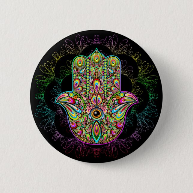 Hamsa Fatma Hand Psychedelic Art Button (Vorderseite)