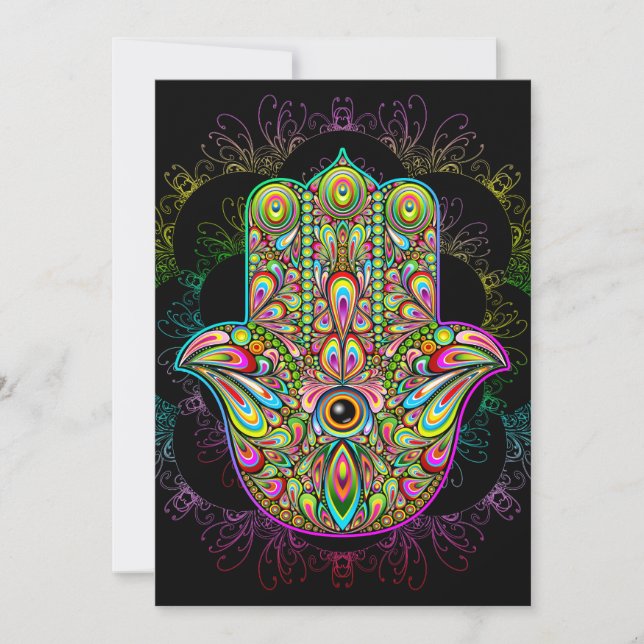 Hamsa Fatma Hand Psychedelic Art Einladung (Vorderseite)