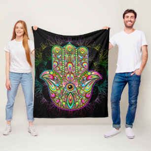 Hamsa Fatma Hand Psychedelic Art Fleecedecke