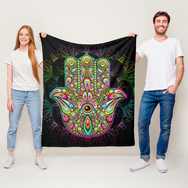 Hamsa Fatma Hand Psychedelic Art Fleecedecke (Beispiel)