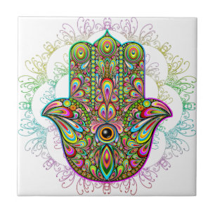 Hamsa Fatma Hand Psychedelic Art Fliese