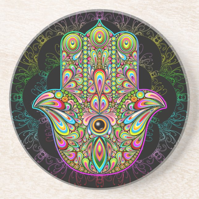 Hamsa Fatma Hand Psychedelic Art Getränkeuntersetzer (Vorne)