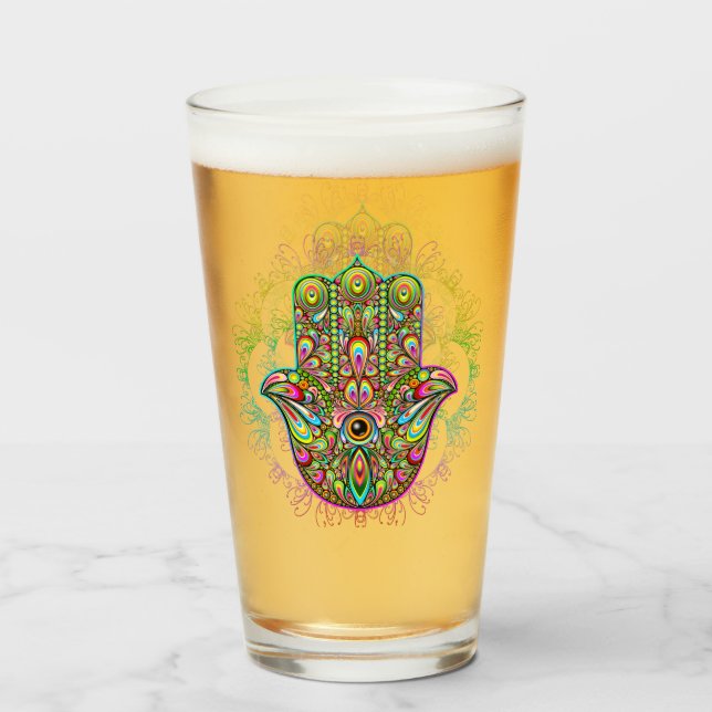 Hamsa Fatma Hand Psychedelic Art Glas (Vorne (Gefüllt))