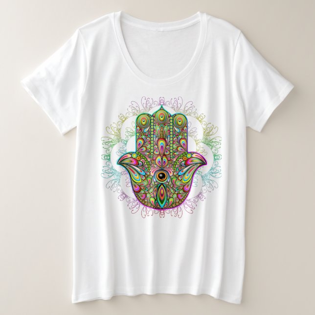 Hamsa Fatma Hand Psychedelic Art Große Größe T-Shirt (Design vorne)