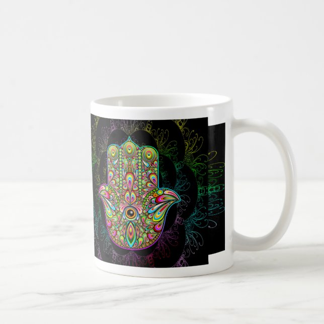 Hamsa Fatma Hand Psychedelic Art Kaffeetasse (Rechts)