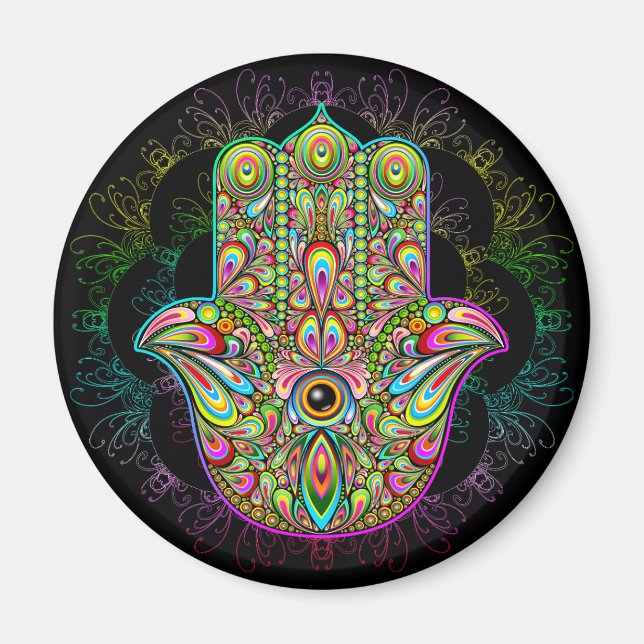 Hamsa Fatma Hand Psychedelic Art Magnet (Vorne)