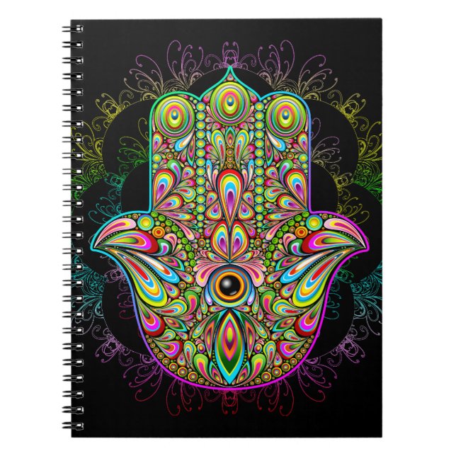 Hamsa Fatma Hand Psychedelic Art Notizblock (Vorderseite)