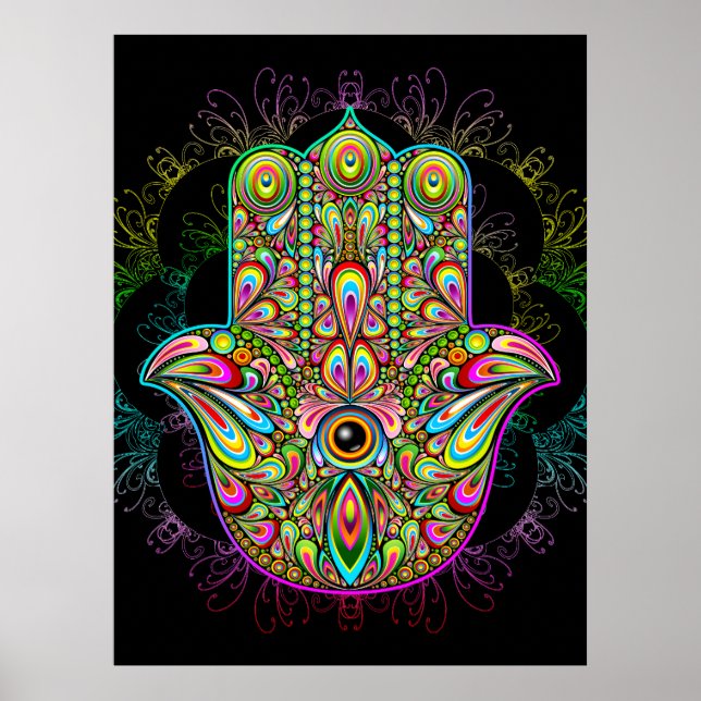 Hamsa Fatma Hand Psychedelic Art Poster (Vorne)