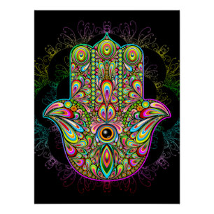 Hamsa Fatma Hand Psychedelic Art Poster