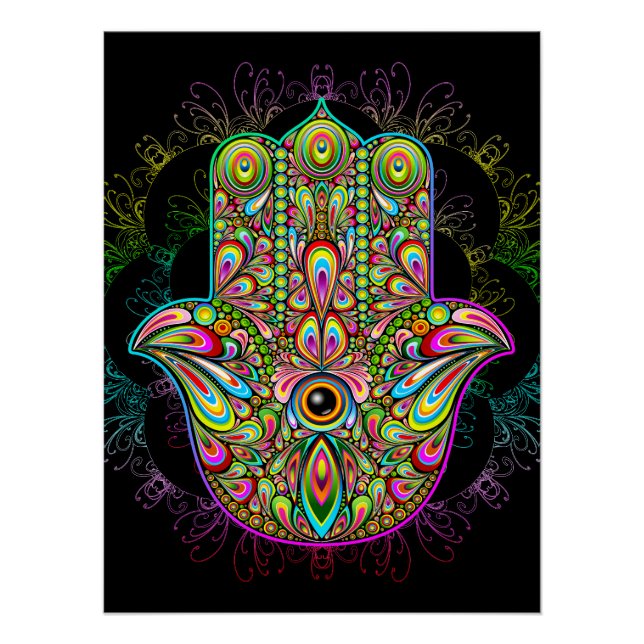 Hamsa Fatma Hand Psychedelic Art Poster (Vorderseite)
