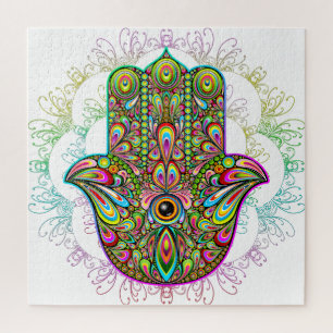 Hamsa Fatma Hand Psychedelic Art Puzzle