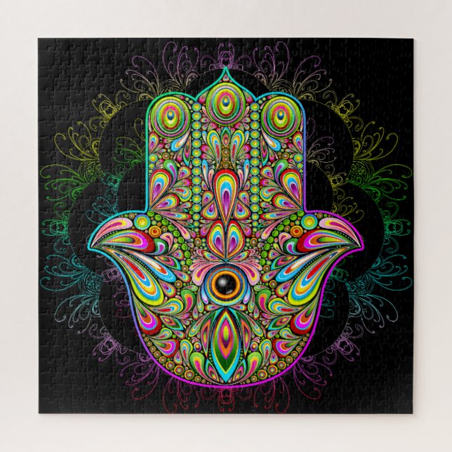 Hamsa Fatma Hand Psychedelic Art Puzzle (Vertikal)