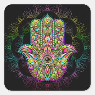 Hamsa Fatma Hand Psychedelic Art Quadratischer Aufkleber