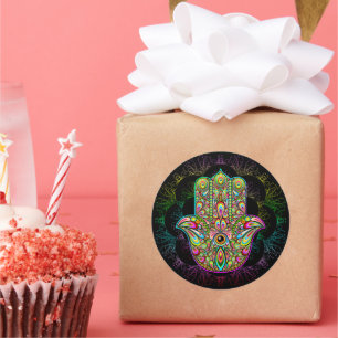 Hamsa Fatma Hand Psychedelic Art Runder Aufkleber