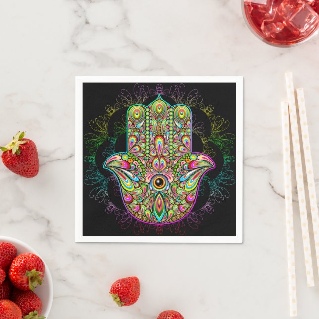Hamsa Fatma Hand Psychedelic Art Serviette (Beispiel)
