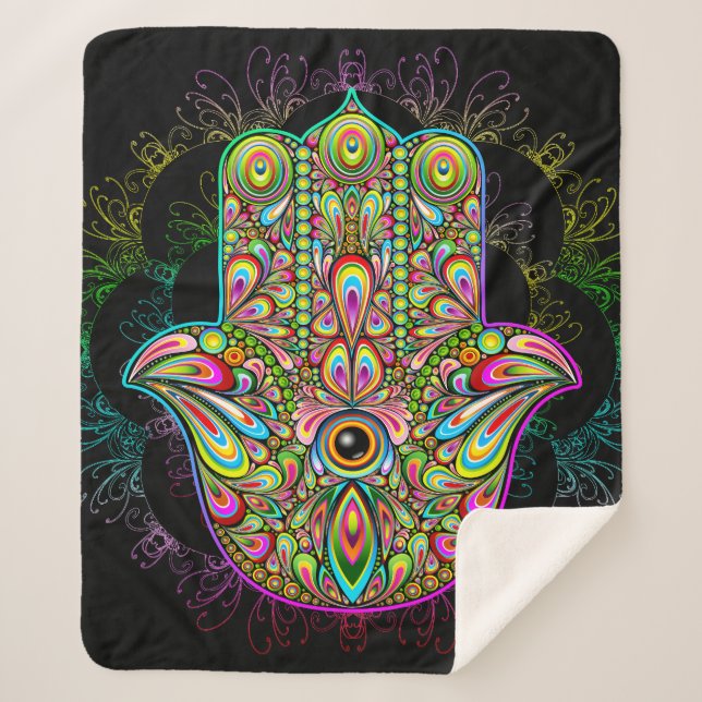 Hamsa Fatma Hand Psychedelic Art Sherpadecke (Vorderseite)