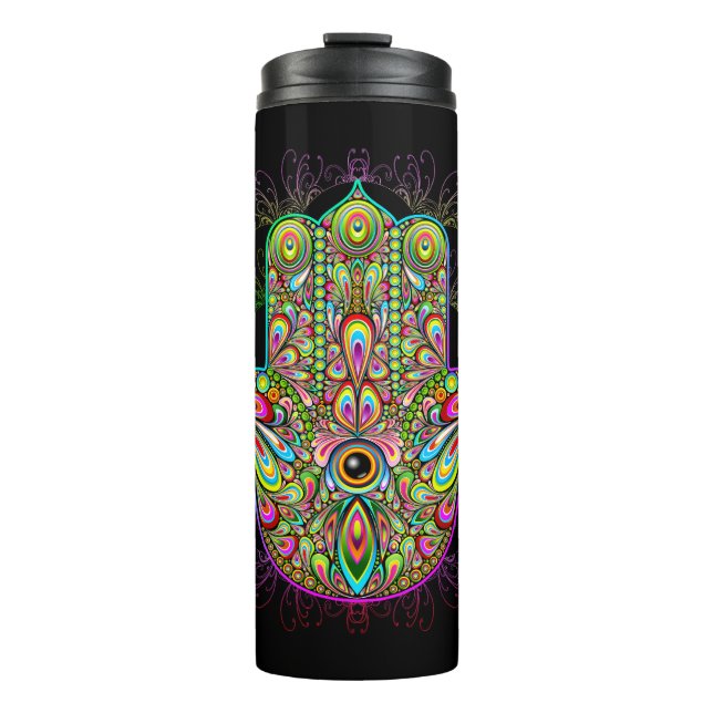 Hamsa Fatma Hand Psychedelic Art Thermosbecher (Vorderseite)