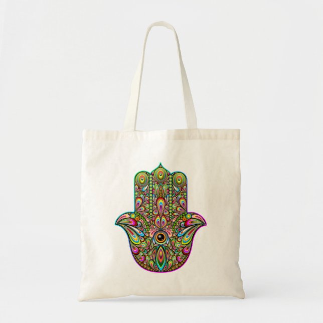 Hamsa Fatma Hand Psychedelic Art Tragetasche (Vorne)