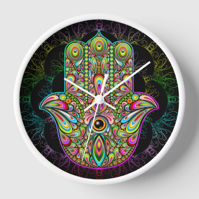 Hamsa Fatma Hand Psychedelic Art Uhr (Vorderseite)