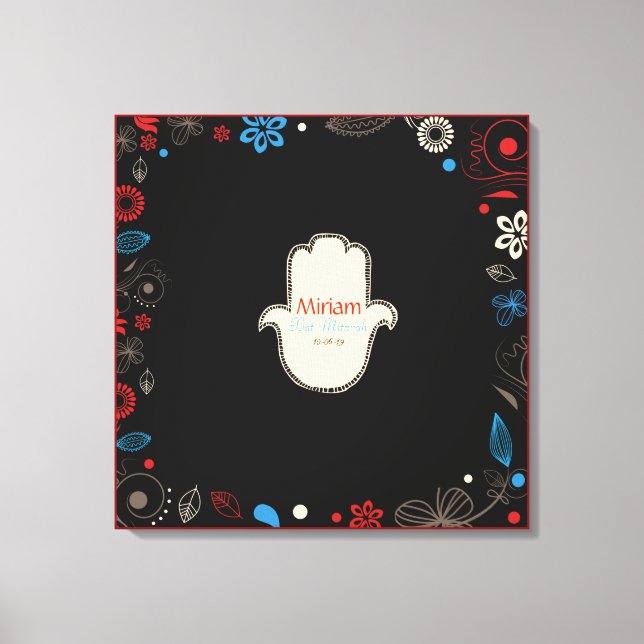 HAMSA HAND Bat Mitzvah Sign-In Memory Board Leinwanddruck (Vorderseite)