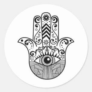 Hamsa Hand Black und White Runder Aufkleber