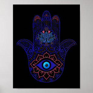 Hamsa-Hand Blaues Böser Blick Yoga - Spirituelles  Poster