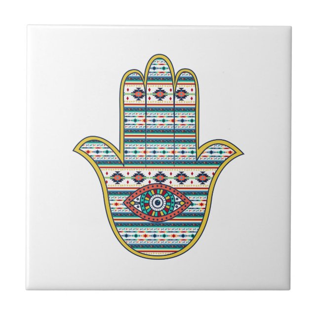 HAMSA Hand des Fatima-Symbols Fliese (Vorderseite)