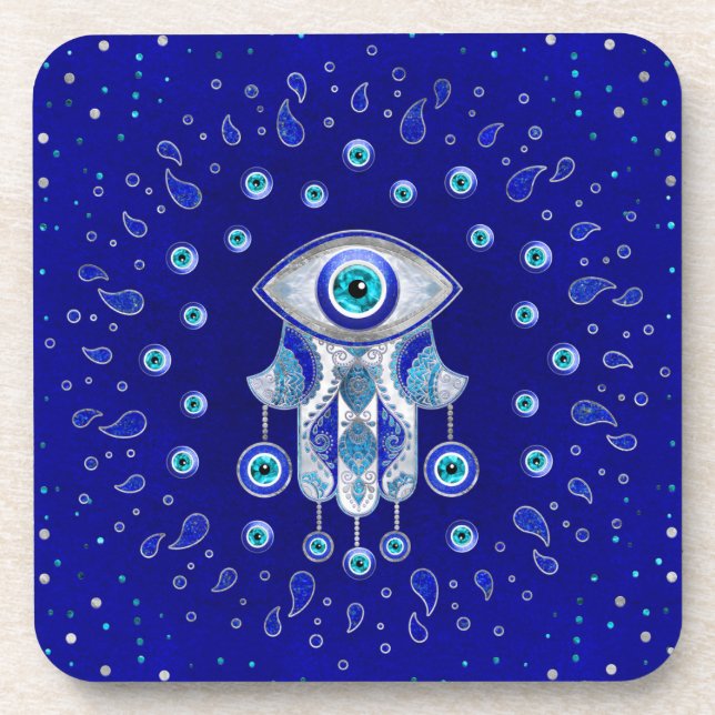 Hamsa Hand-Evil Eye Amulet Getränkeuntersetzer (Vorderseite)