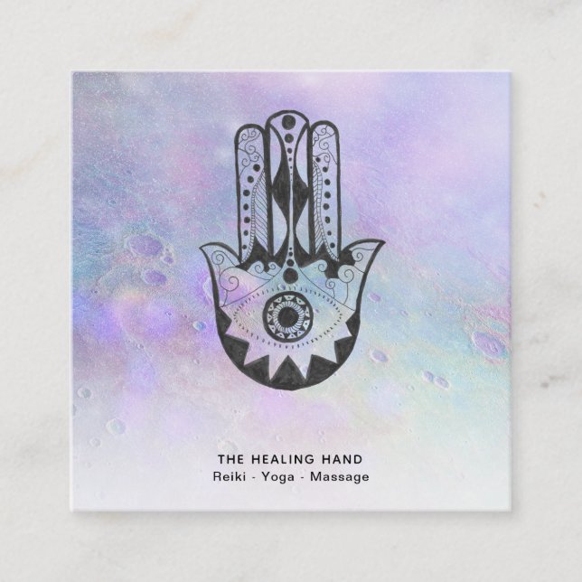 *~* Hamsa Hand Fatima Craters Moon Yoga Quadratische Visitenkarte (Vorderseite)