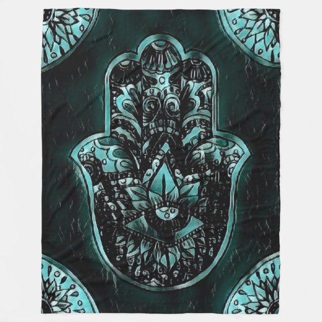 Hamsa Hand Fatima Evil Eye Art Fleecedecke (Vorderseite)