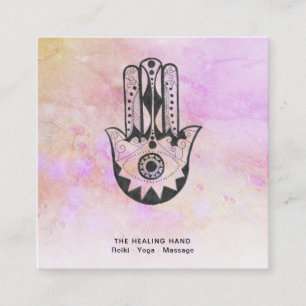 *~* Hamsa Hand Fatima Krater des Mondpfirsichs Quadratische Visitenkarte