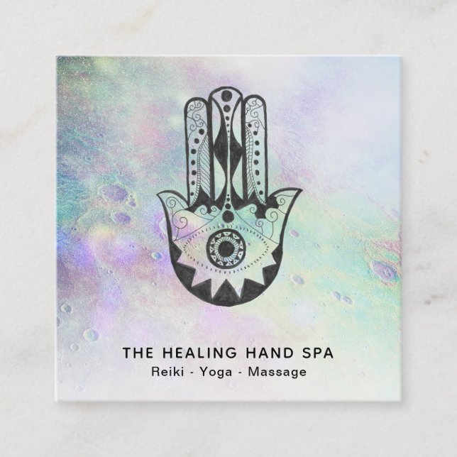 *~* Hamsa Hand Fatima Krater von Rainbow Moon Quadratische Visitenkarte (Vorderseite)
