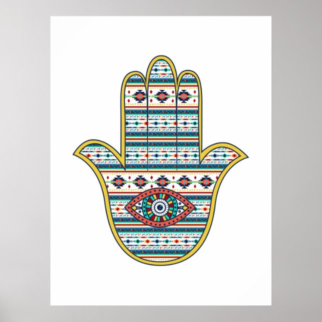 HAMSA Hand Fatima Symbol Amulet, Stamm Aztec Poster (Vorne)