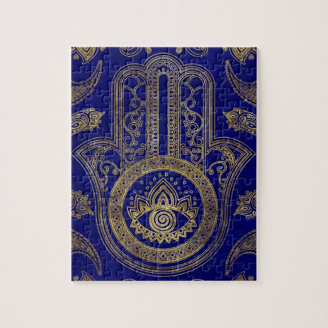 Hamsa Hand - Gold auf Lapislazuli Puzzle (Vertikal)
