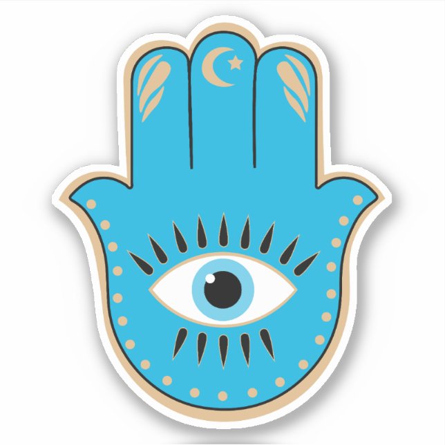 Hamsa Hand griechisches Evil Eye Blue Aufkleber (Vorderseite)