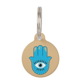 Hamsa Hand griechisches Evil Eye Blue Haustiermarke