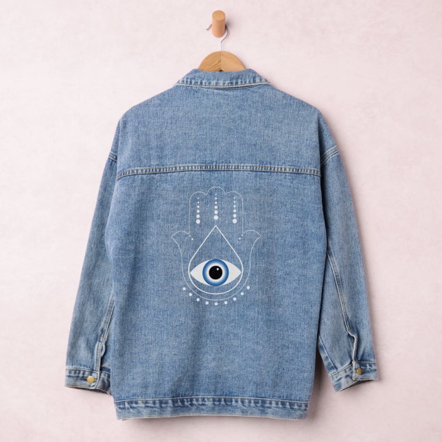 Hamsa Hand griechisches Evil Eye Blue Jeansjacke (Hangar)