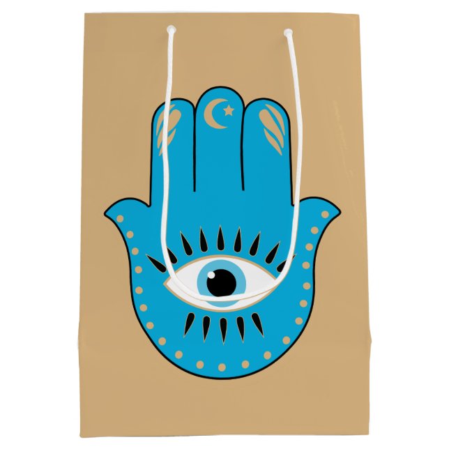 Hamsa Hand griechisches Evil Eye Blue Mittlere Geschenktüte (Rückseite)