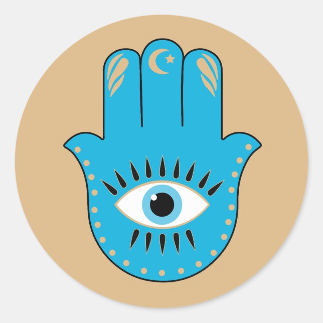 Hamsa Hand griechisches Evil Eye Blue Runder Aufkleber (Vorderseite)